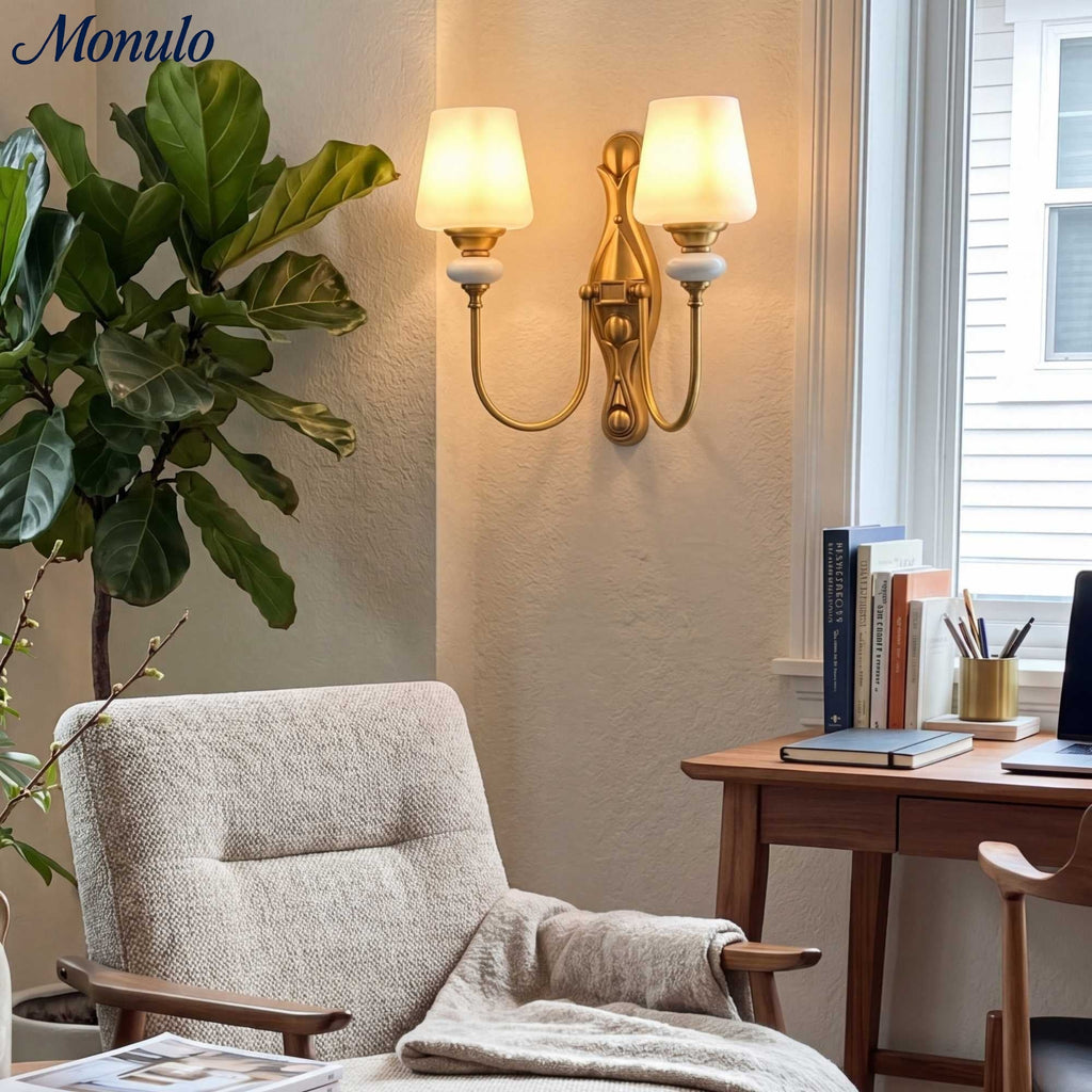 Rowan Classic Fabric Shade Sconce – Ceramic Wall Light for Hallway or Bedroom | Souliia