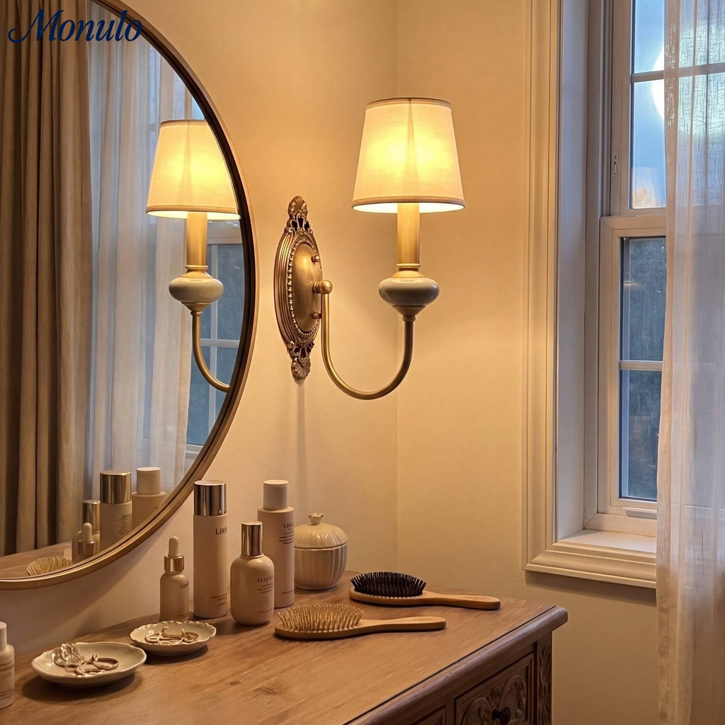 Rowan Classic Fabric Shade Sconce – Ceramic Wall Light for Hallway or Bedroom | Souliia