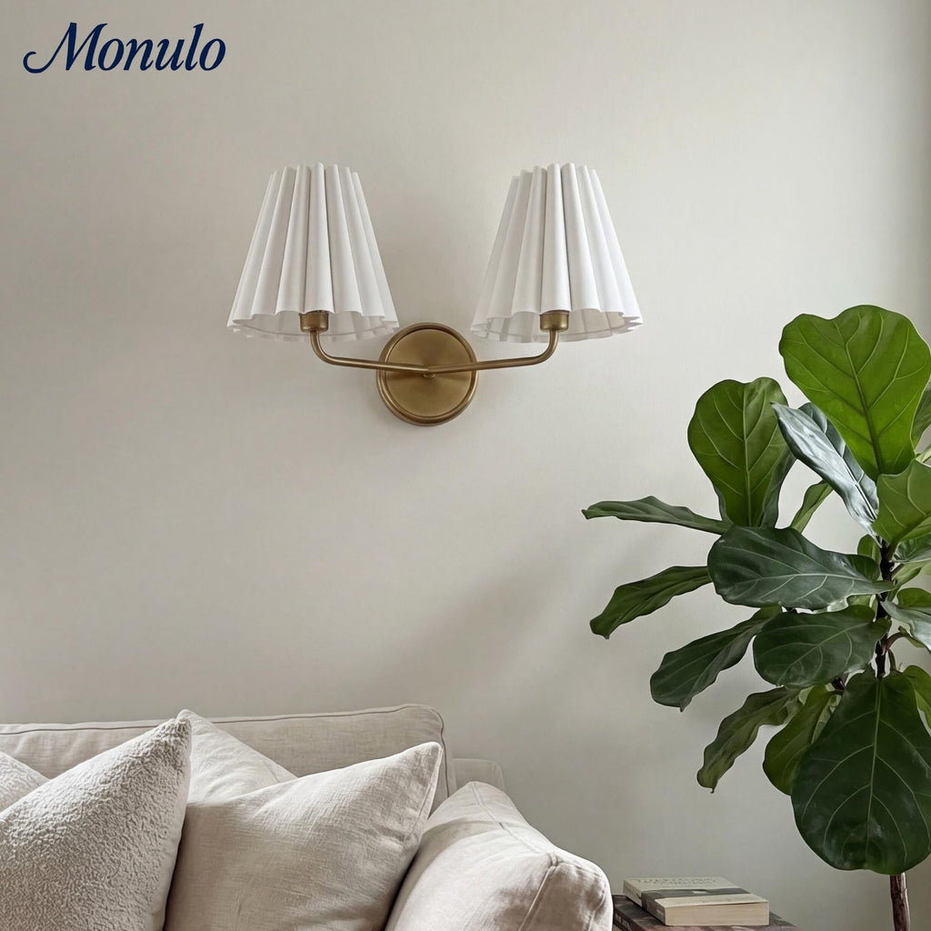 Ruffmeto Textured Pleated Fabric Modern Wall Light for Living Rooms | Souliia