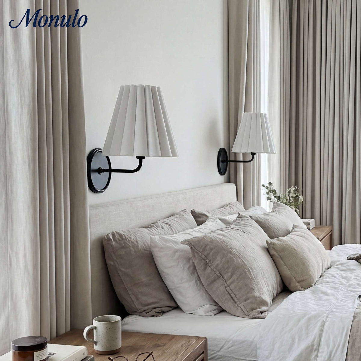 Ruffmeto Textured Pleated Fabric Modern Wall Light for Living Rooms | Souliia