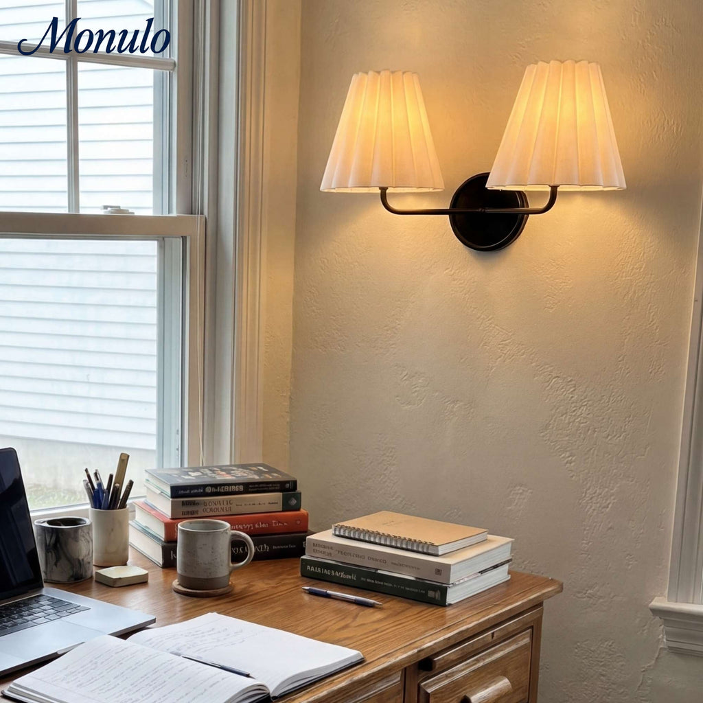 Ruffmeto Textured Pleated Fabric Modern Wall Light for Living Rooms | Souliia
