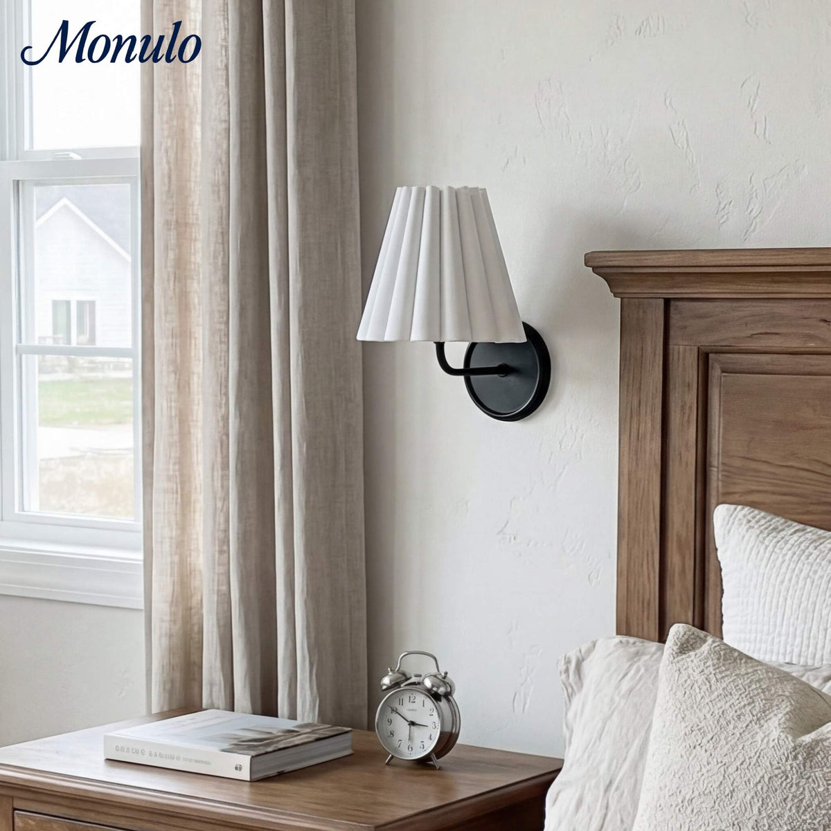 Ruffmeto Textured Pleated Fabric Modern Wall Light for Living Rooms | Souliia