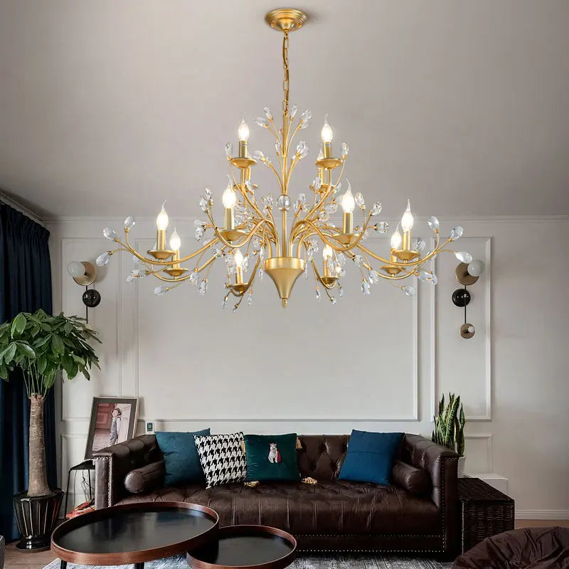 LumaFlora Crystal LED Chandelier — Vintage Floral Ironwork Branch Silhouette
