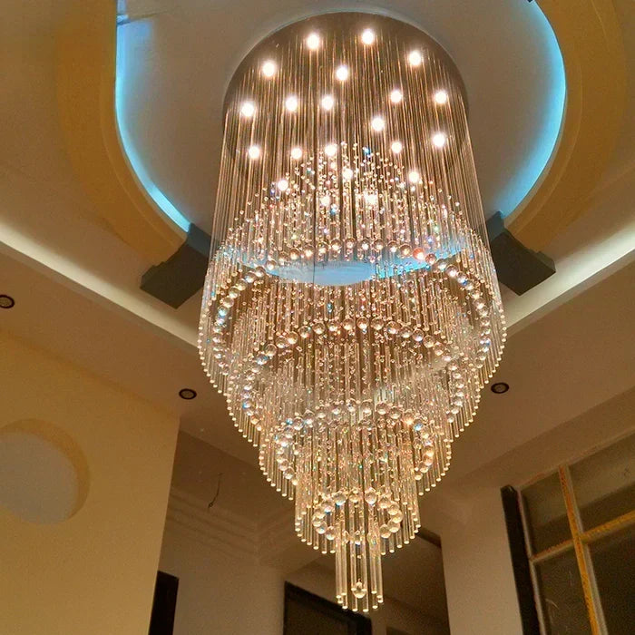 Lumina Crystal Chandelier — Stainless Steel Framework, Raindrop Crystal Elements