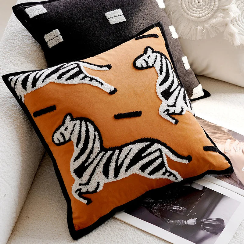 Lyra Linen and Cotton Embroidered Horse Pillow Cover