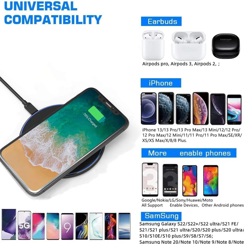 30W Fast Wireless Charging Pad | Premium USB C Charging Cable MagSafe Charger for Apple iPhone, Samsung & Android - Fast Wireless Charging Pad