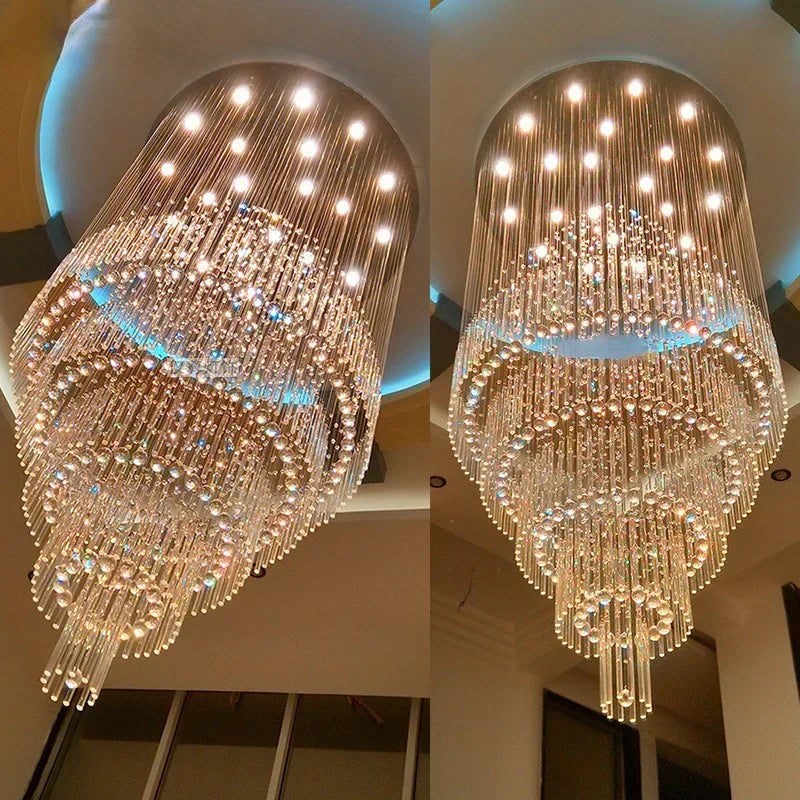 Lumina Crystal Chandelier — Stainless Steel Framework, Raindrop Crystal Elements