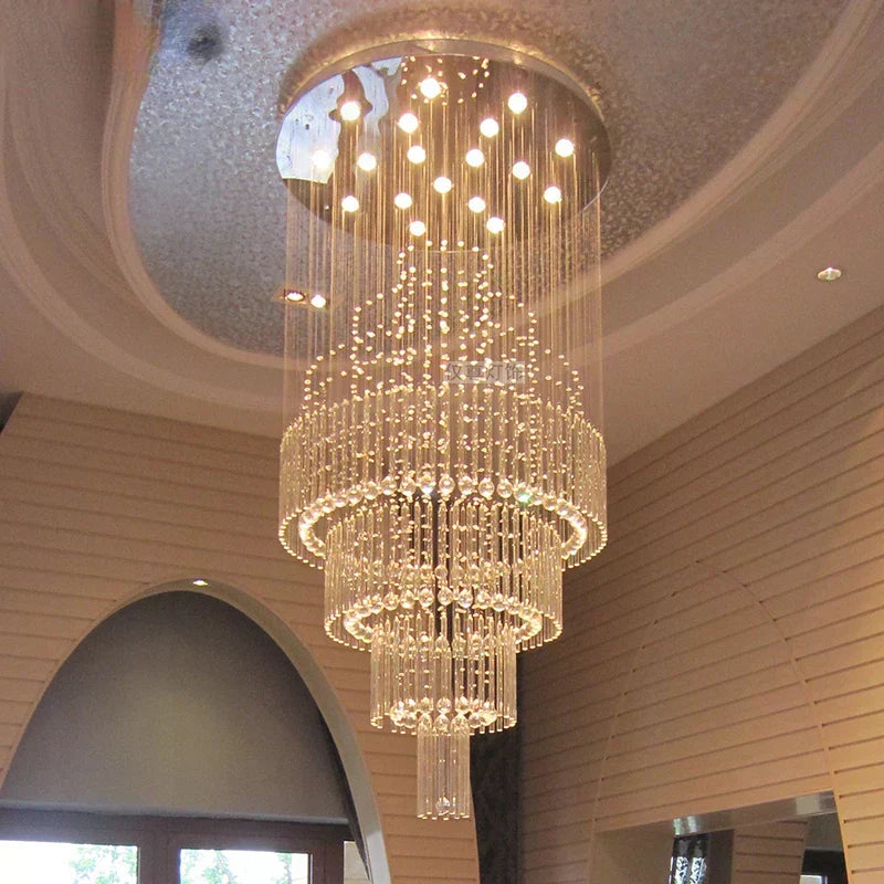 Lumina Crystal Chandelier — Stainless Steel Framework, Raindrop Crystal Elements