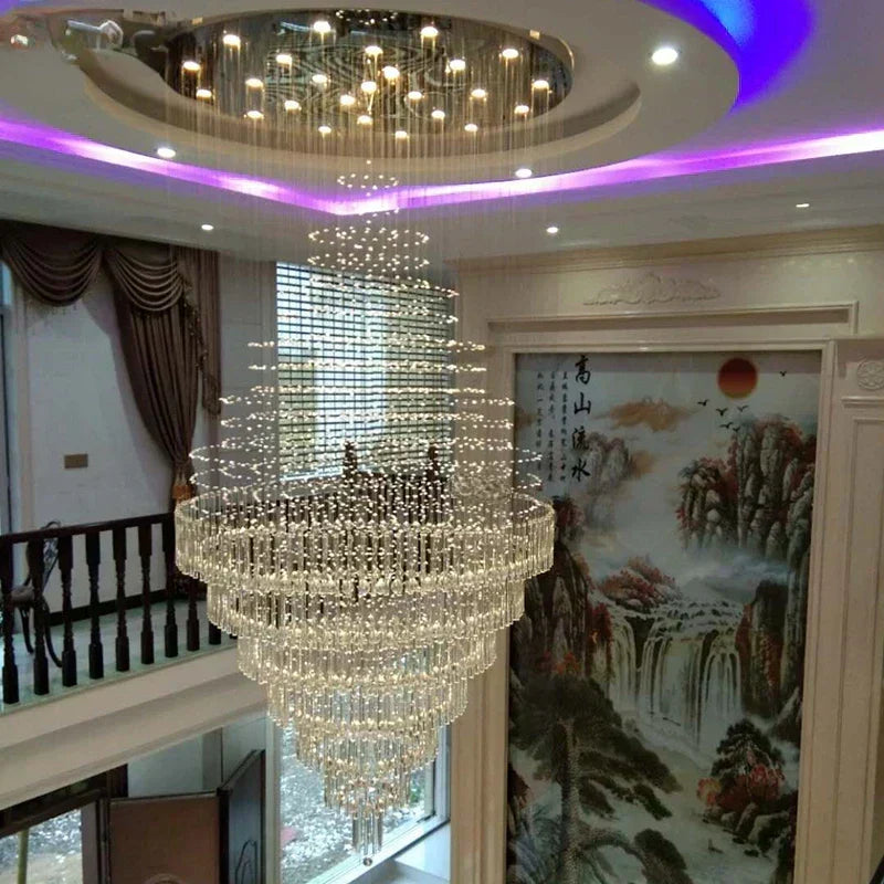 Lumina Crystal Chandelier — Stainless Steel Framework, Raindrop Crystal Elements