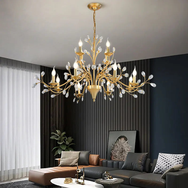 LumaFlora Crystal LED Chandelier — Vintage Floral Ironwork Branch Silhouette