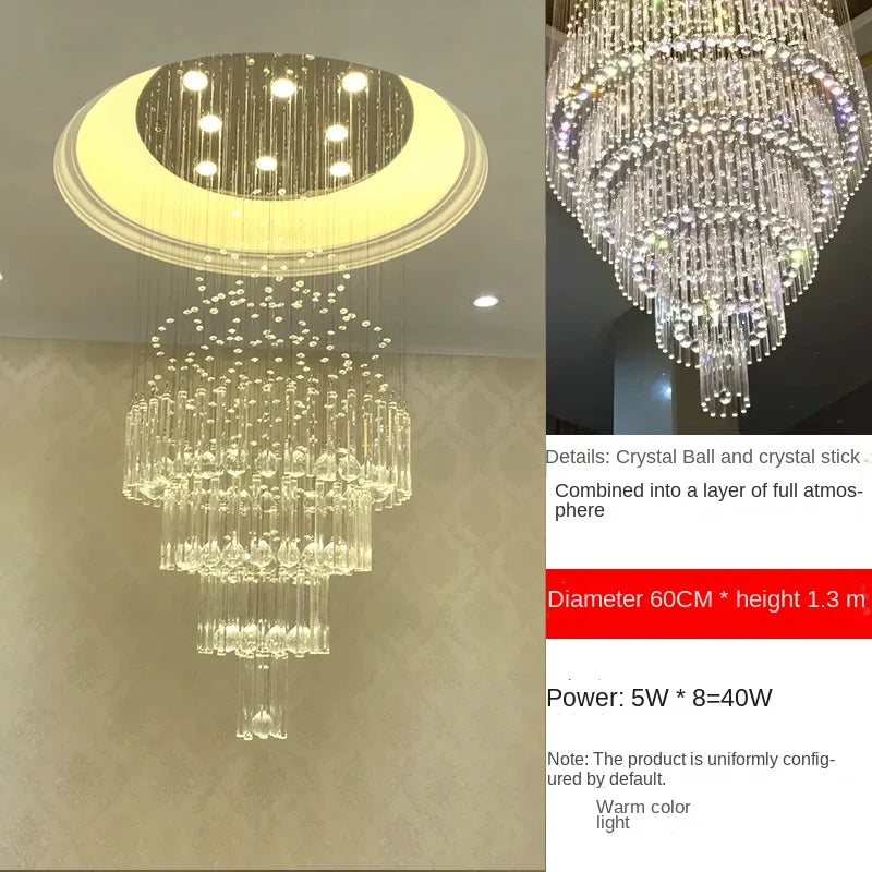 Lumina Crystal Chandelier — Stainless Steel Framework, Raindrop Crystal Elements
