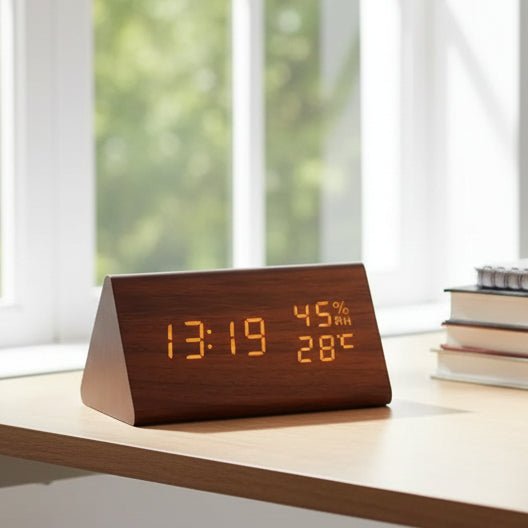 Drewniany zegar LED o wyglądzie drewna z 3 alarmami i wyświetlaczem temperatury - Souliia