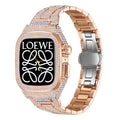 NovaLux Polished Stainless Case Strap — Rhinestone & Diamond Accent, Apple Watch 44-45mm