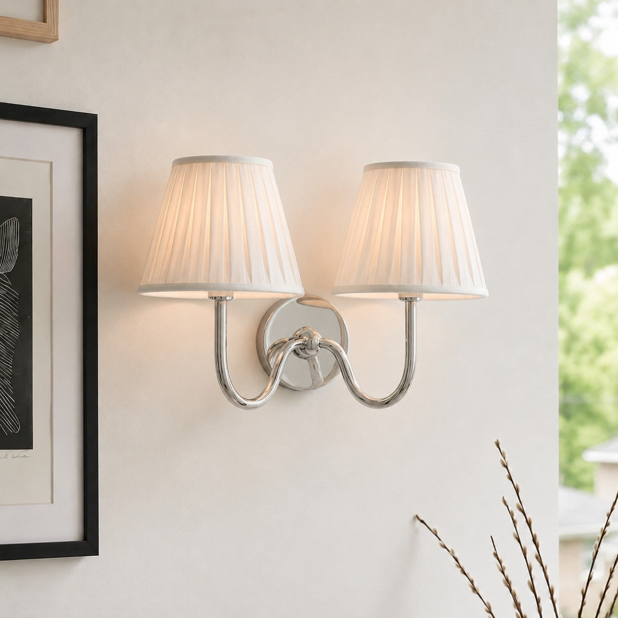 Luvora Fabric Shade Wall Sconce with Drum Shade - Classic Pleated Sconce Light | Souliia