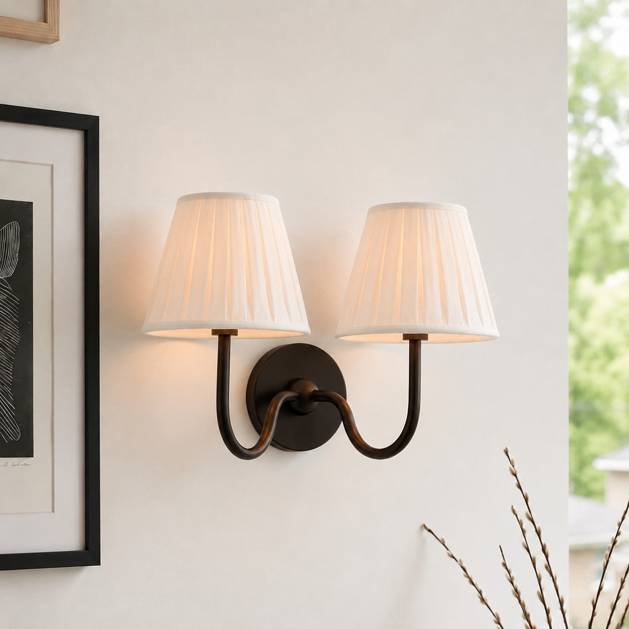 Luvora Fabric Shade Wall Sconce with Drum Shade - Classic Pleated Sconce Light | Souliia