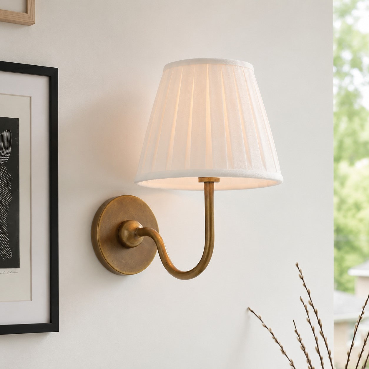 Luvora Fabric Shade Wall Sconce with Drum Shade - Classic Pleated Sconce Light | Souliia