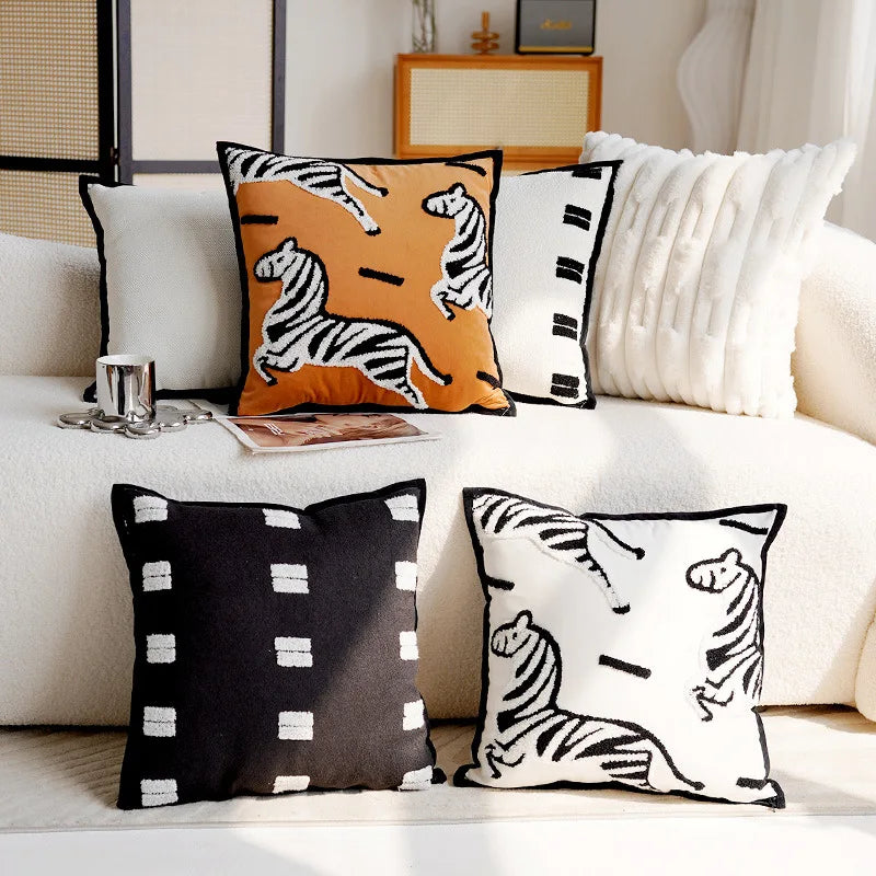 Lyra Linen and Cotton Embroidered Horse Pillow Cover