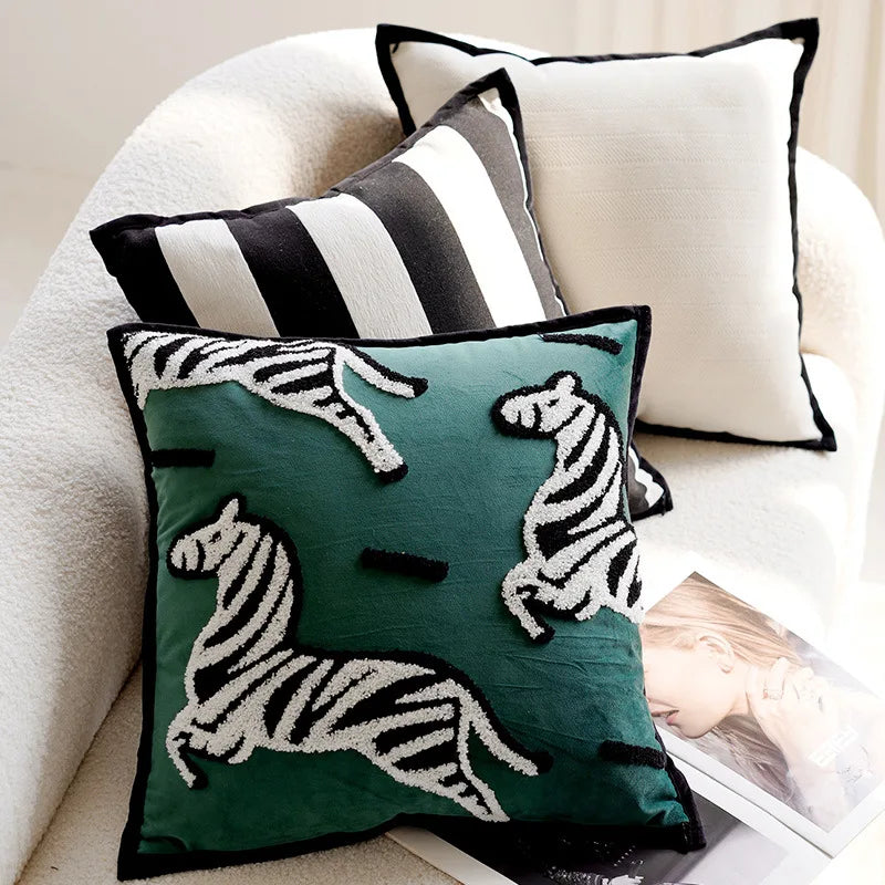 Lyra Linen and Cotton Embroidered Horse Pillow Cover