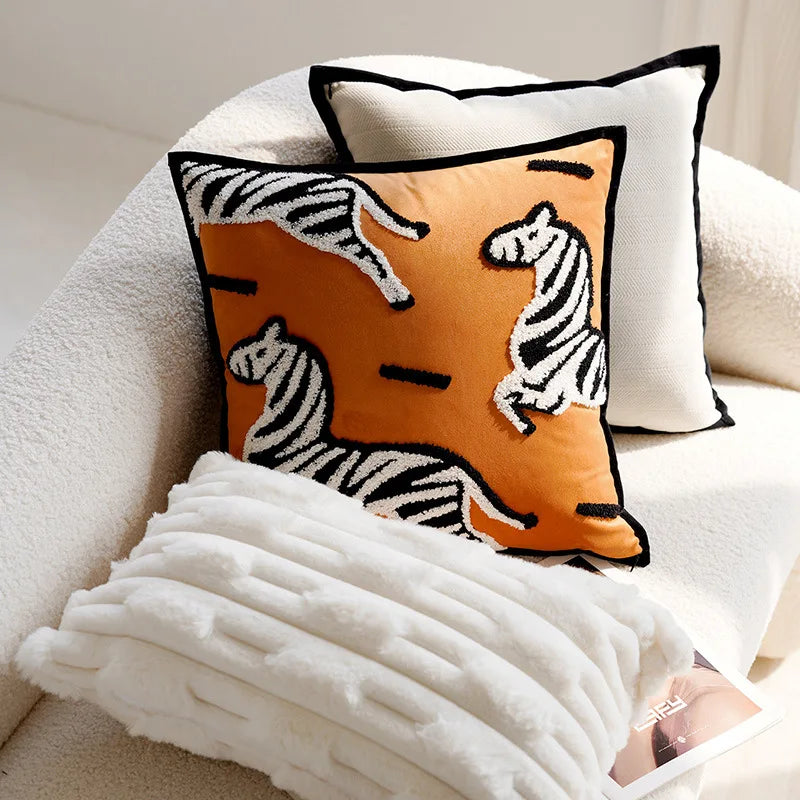 Lyra Linen and Cotton Embroidered Horse Pillow Cover