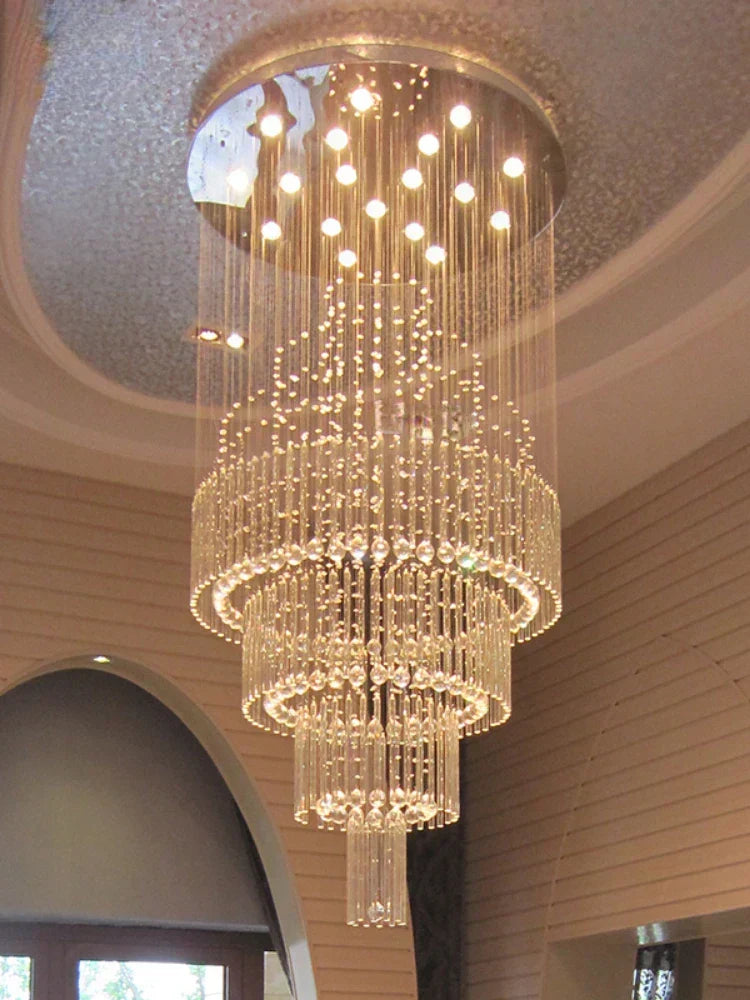 Lumina Crystal Chandelier — Stainless Steel Framework, Raindrop Crystal Elements
