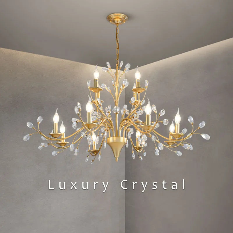 LumaFlora Crystal LED Chandelier — Vintage Floral Ironwork Branch Silhouette