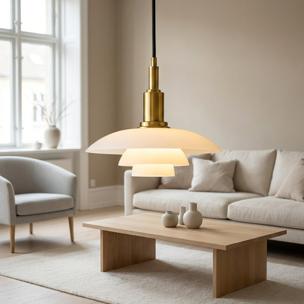 Nordell Scandinavian Pendant Lamp — Glass and Metal Build, Tabletop Stand, Focused Downlight