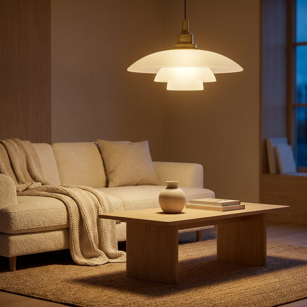 Nordell Scandinavian Pendant Lamp — Glass and Metal Build, Tabletop Stand, Focused Downlight