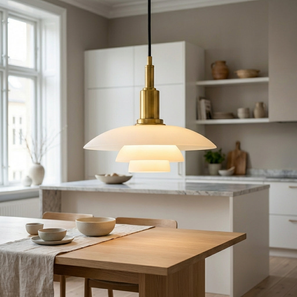 Nordell Scandinavian Pendant Lamp — Glass and Metal Build, Tabletop Stand, Focused Downlight