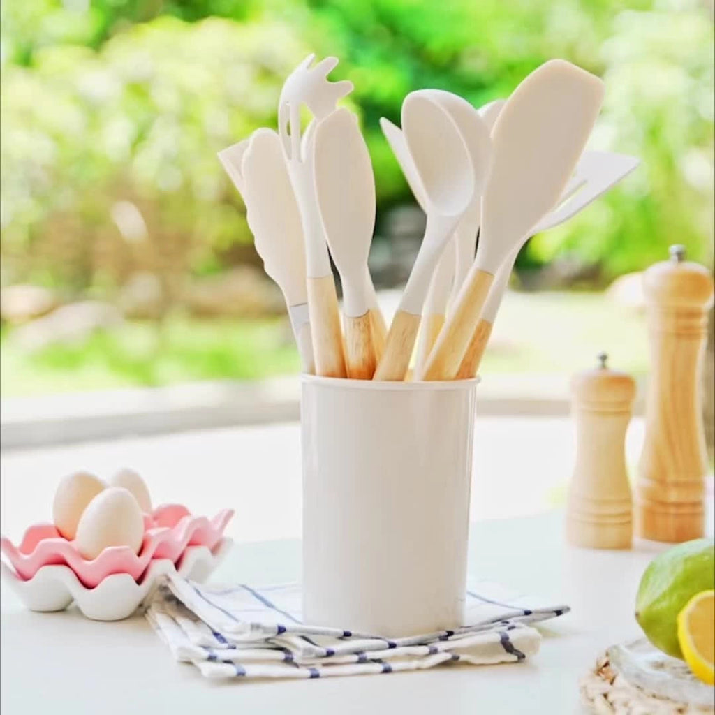 Twelve-Piece Silicone Kitchen Utensil Set with Bamboo Grips - Souliia