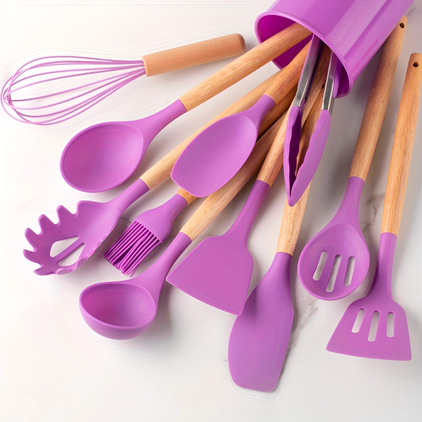 Twelve-Piece Silicone Kitchen Utensil Set with Bamboo Grips - Souliia