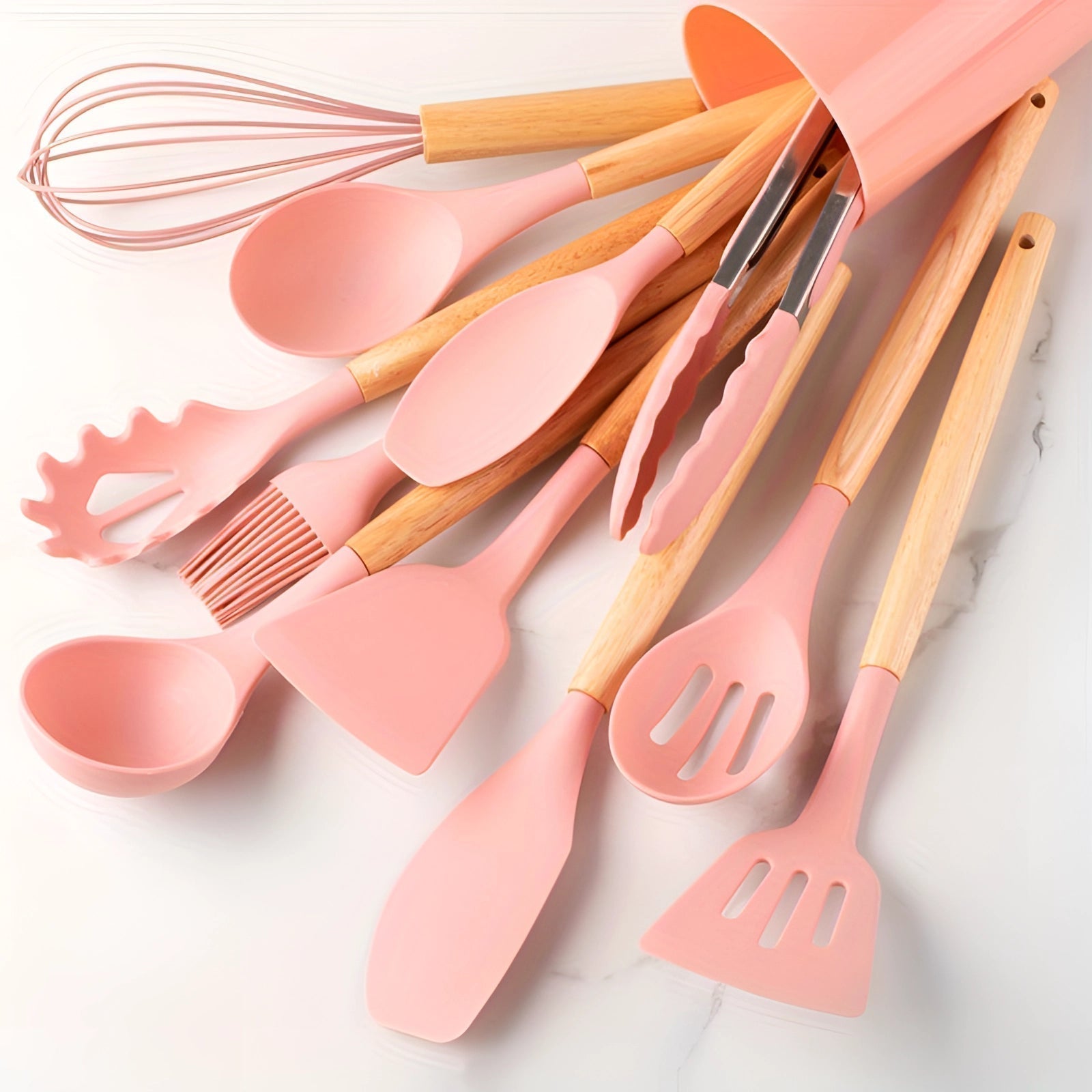 Twelve-Piece Silicone Kitchen Utensil Set with Bamboo Grips - Souliia