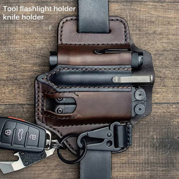 Leren tactische multitool-heuptas — versterkte achterkant