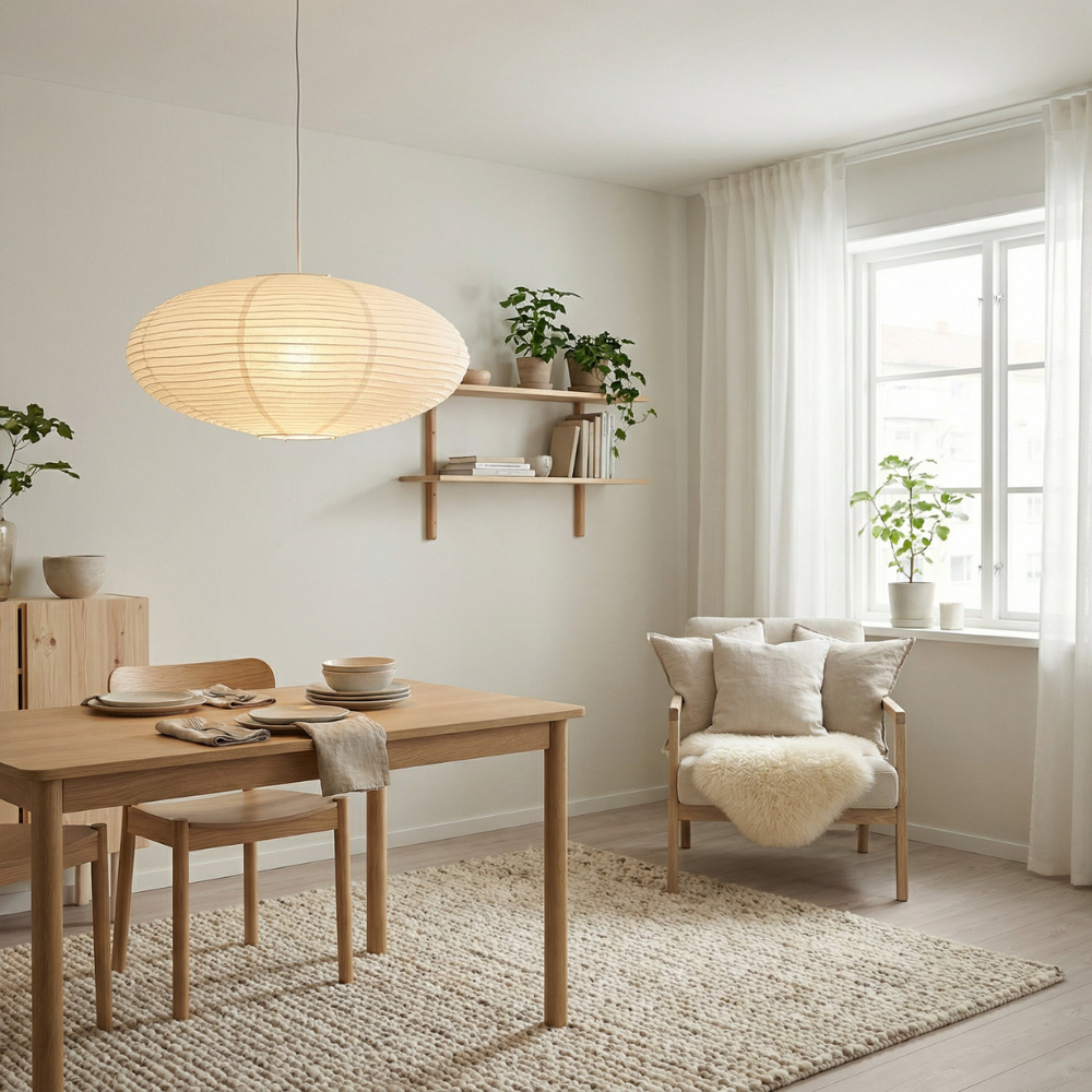 Novae Paper Pendant Lamp — Cable Suspended Ceiling Light, Soft Shade