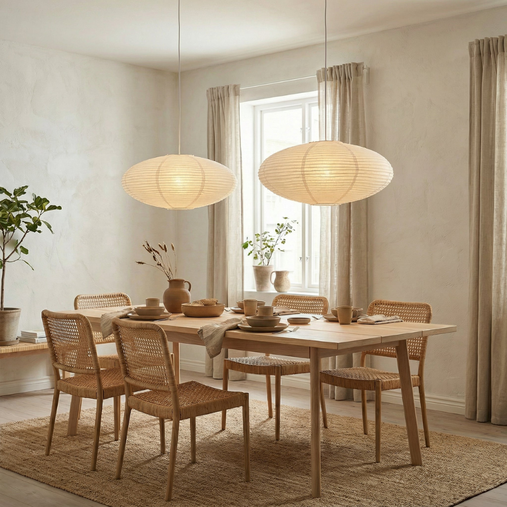 Novae Paper Pendant Lamp — Cable Suspended Ceiling Light, Soft Shade