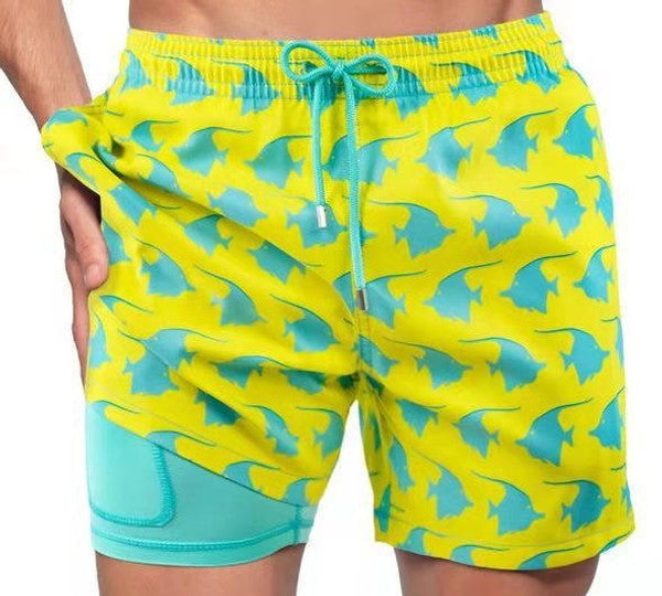 Beach Shorts with Integrated Stretch Lining and Zipper Pocket