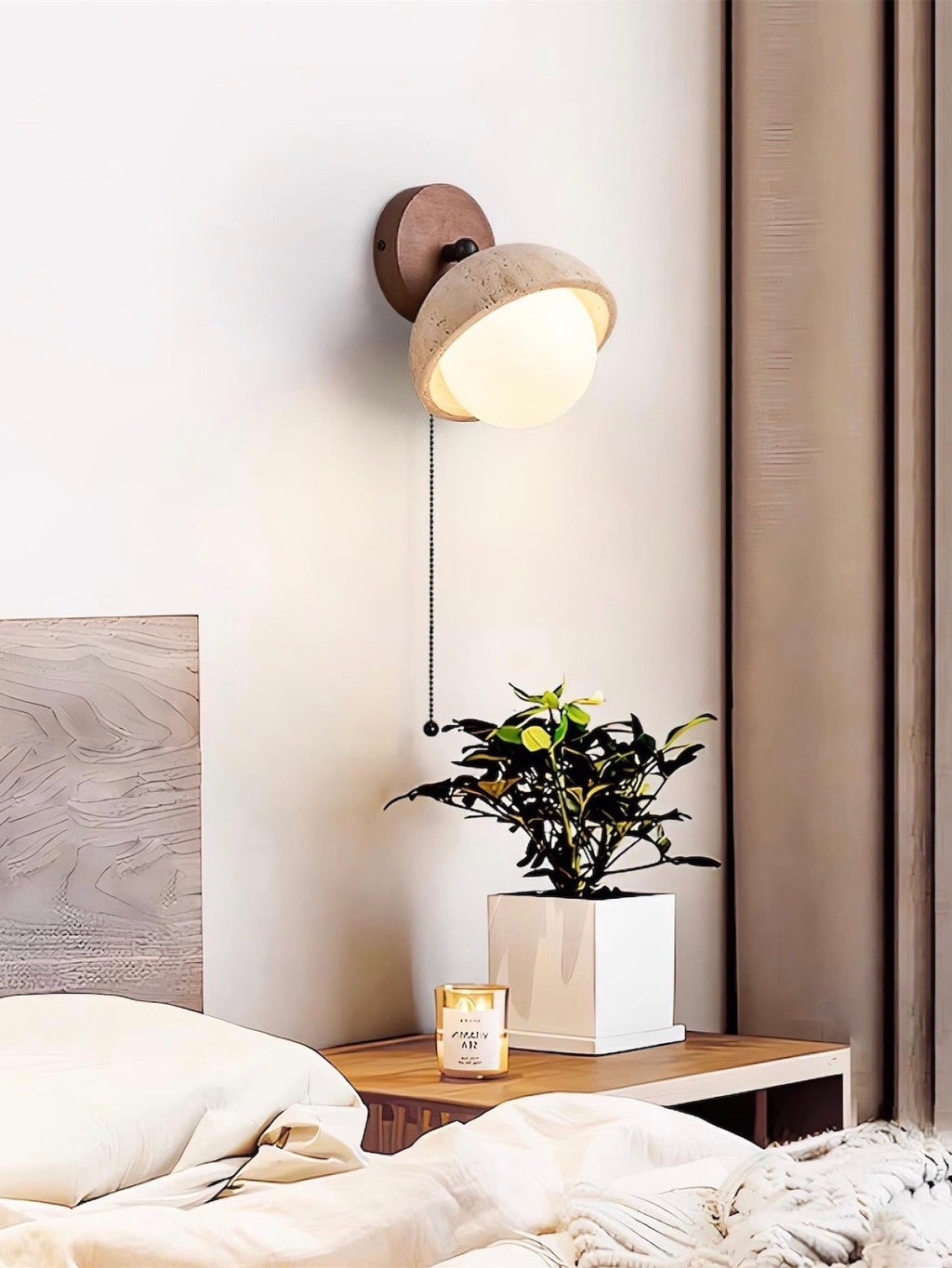 Halvkugleformet væglampe i travertin i wabi-sabi-stil | Souliia