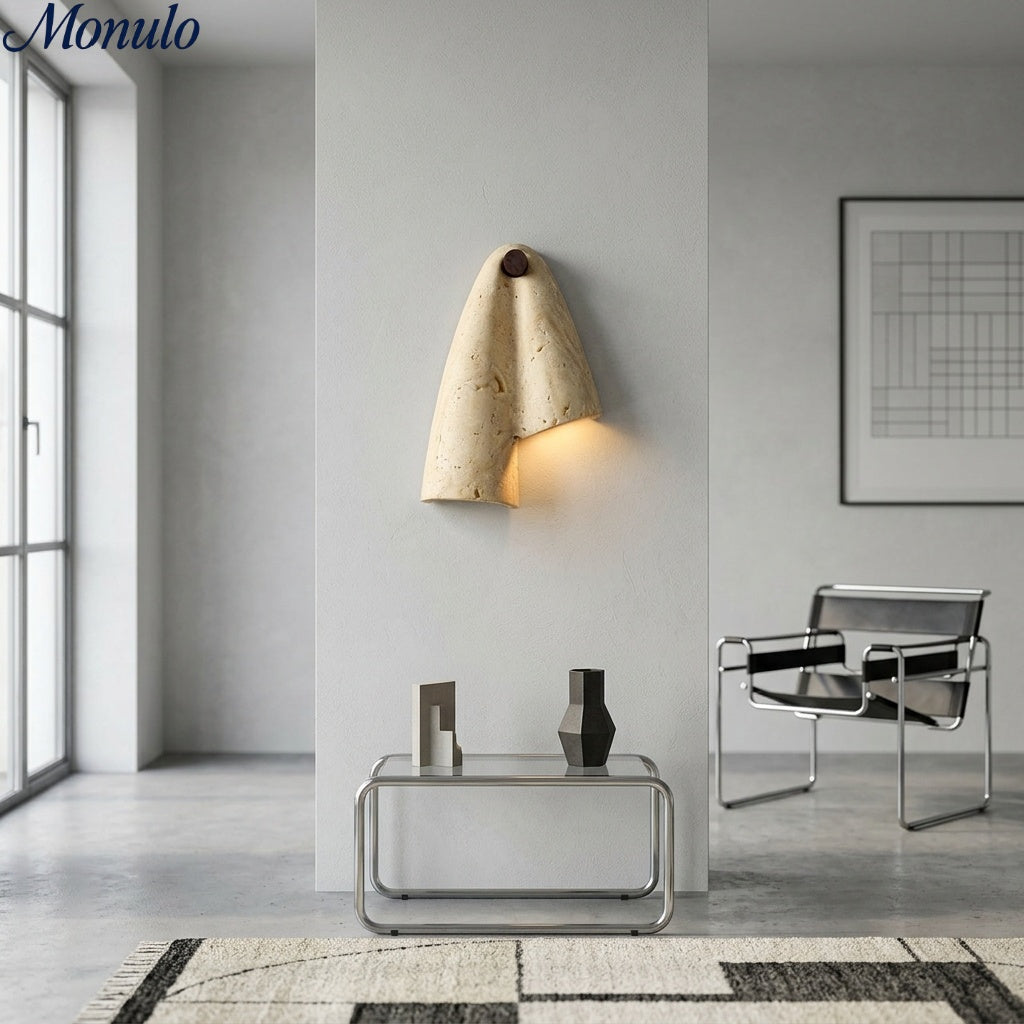 Travertin Wandleuchte – Minimalistischer Steinfackel-Dekor für Wohnzimmer | Souliia