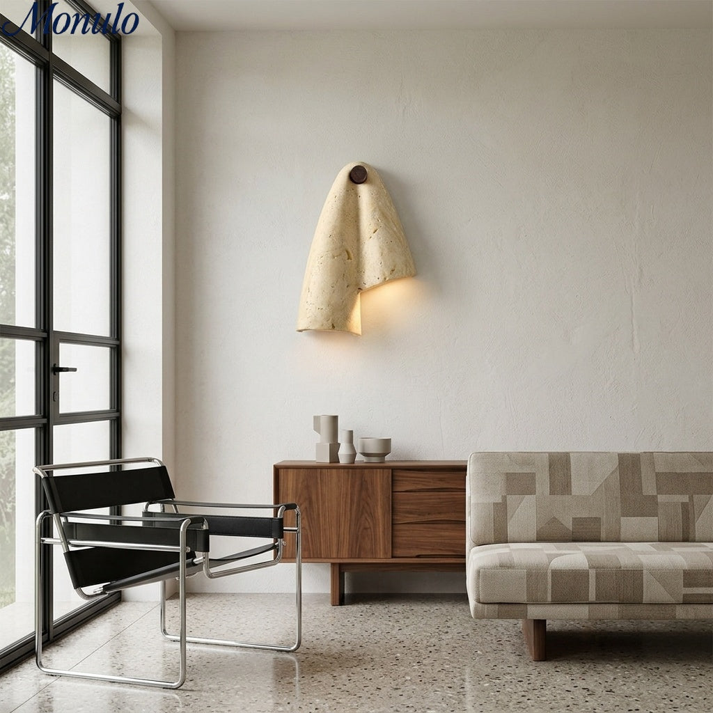 Travertin Wandleuchte – Minimalistischer Steinfackel-Dekor für Wohnzimmer | Souliia