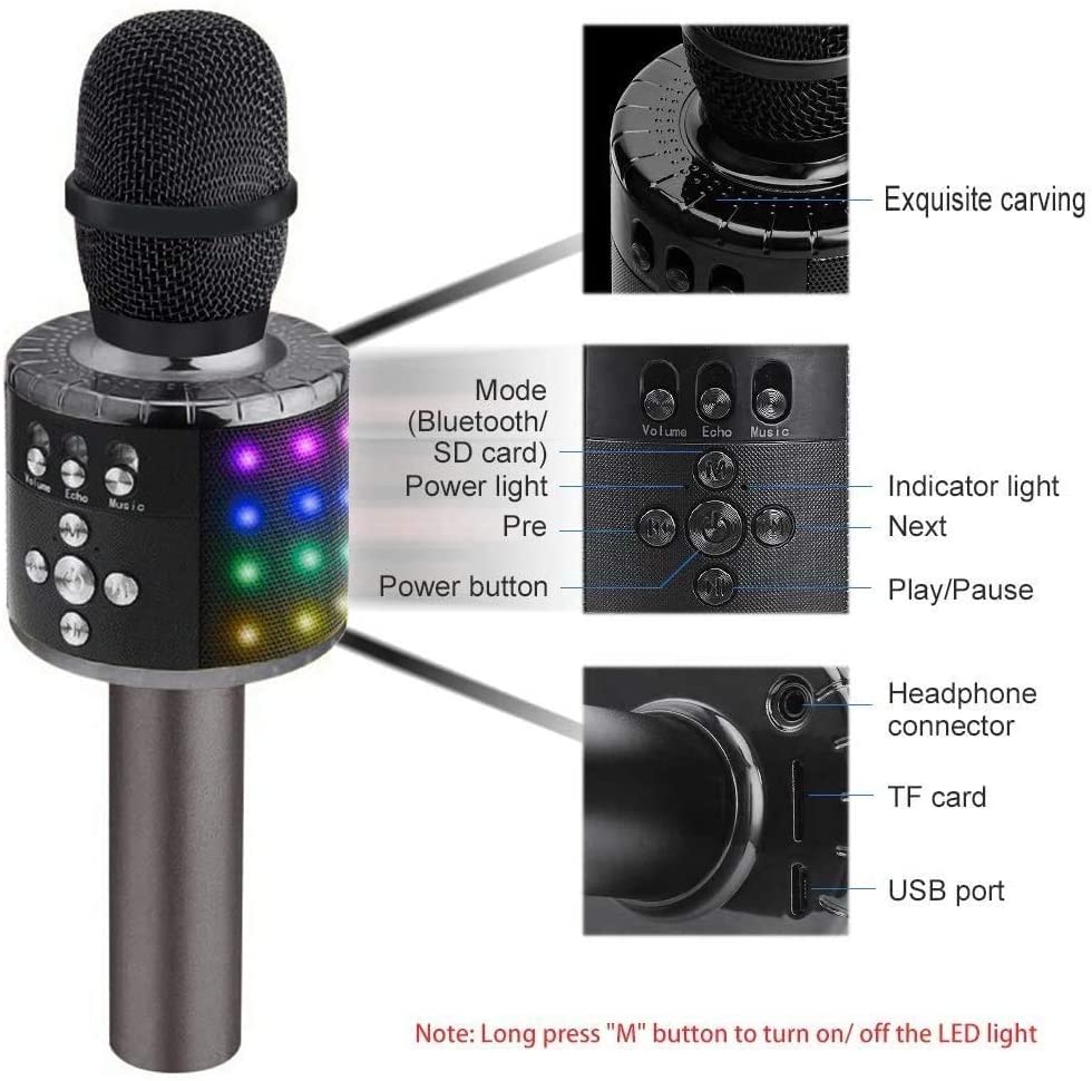 4-in-1-langaton Bluetooth-karaokemikrofoni LED-valoilla