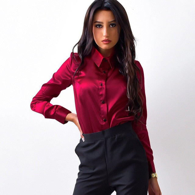 Effen shirt met lange mouwen en elegante colkraag