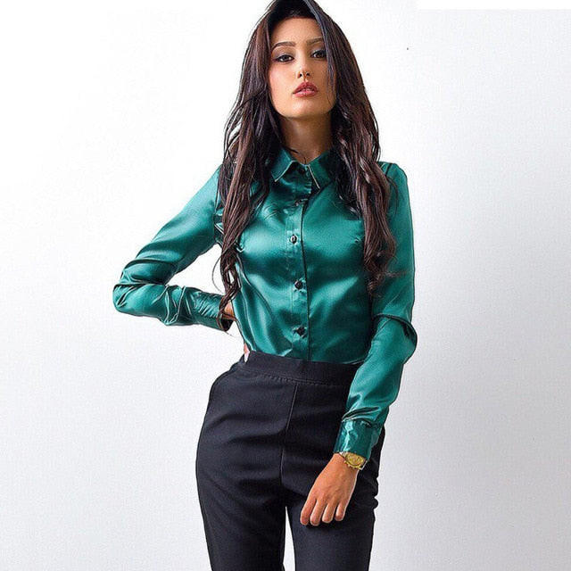 Effen shirt met lange mouwen en elegante colkraag