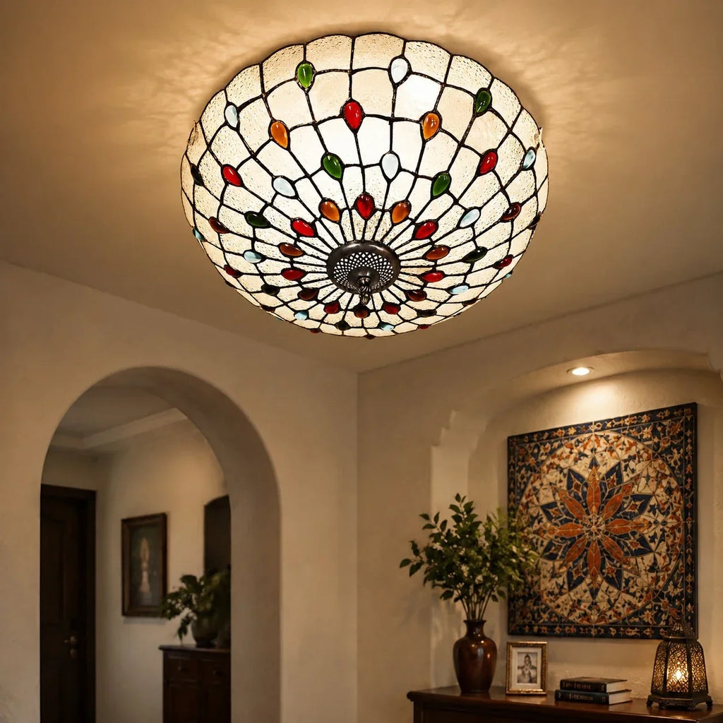 Tiffany-Style Stained Glass Flush Mount Light | Souliia