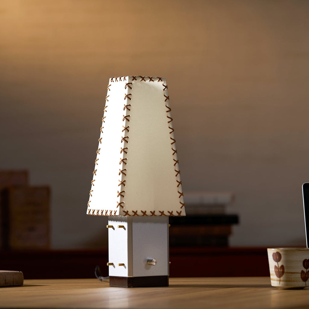Modern Geometric Metal Table Lamp – Parchment Shade for Bedroom Nightstand Lighting | Souliia