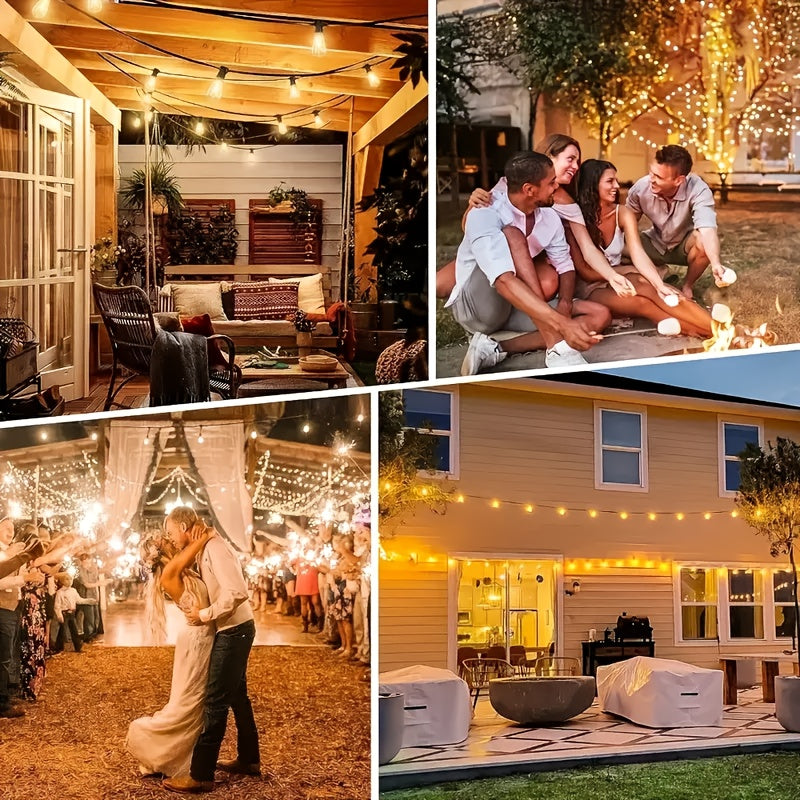 Solara Solar LED String Lights — 100-Foot Length, Dimmable Yellow ST38 Bulbs