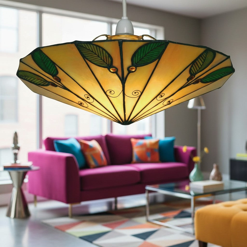 TF Colorful Stained Glass Leaf Pendant – Retro Tiffany Shade with Metal Frame for Kitchen Island and Reading Nook | Souliia