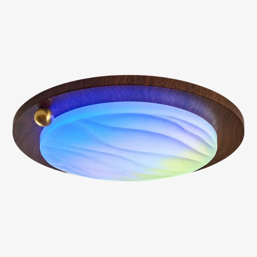 Diófa színű, RGB-s dinamikus égboltot megjelenítő mennyezeti lámpa | Souliia