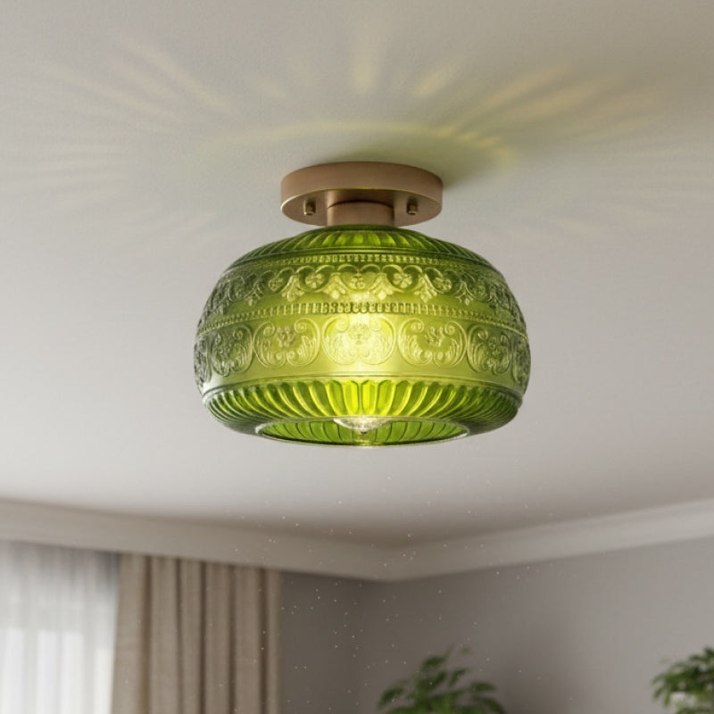 Lurex Stained Pattern Glass Flush Mount Ceiling Light - Engraved Design and Decorative Indoor Lighting U21 | Souliia