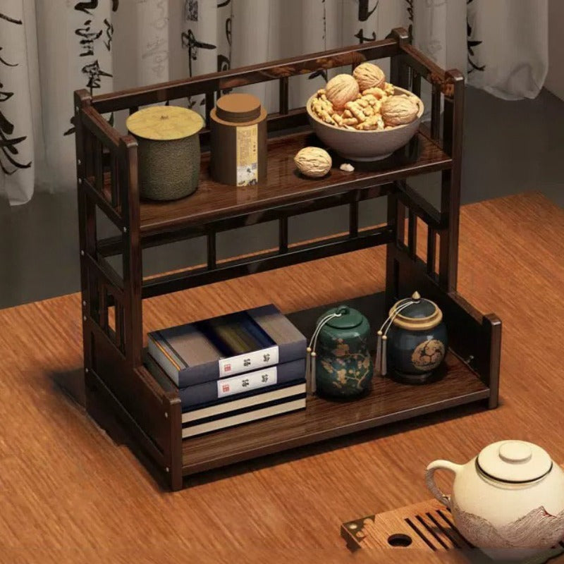Woodhaven Freestanding Multi Tier Wooden Tea Station Organizer