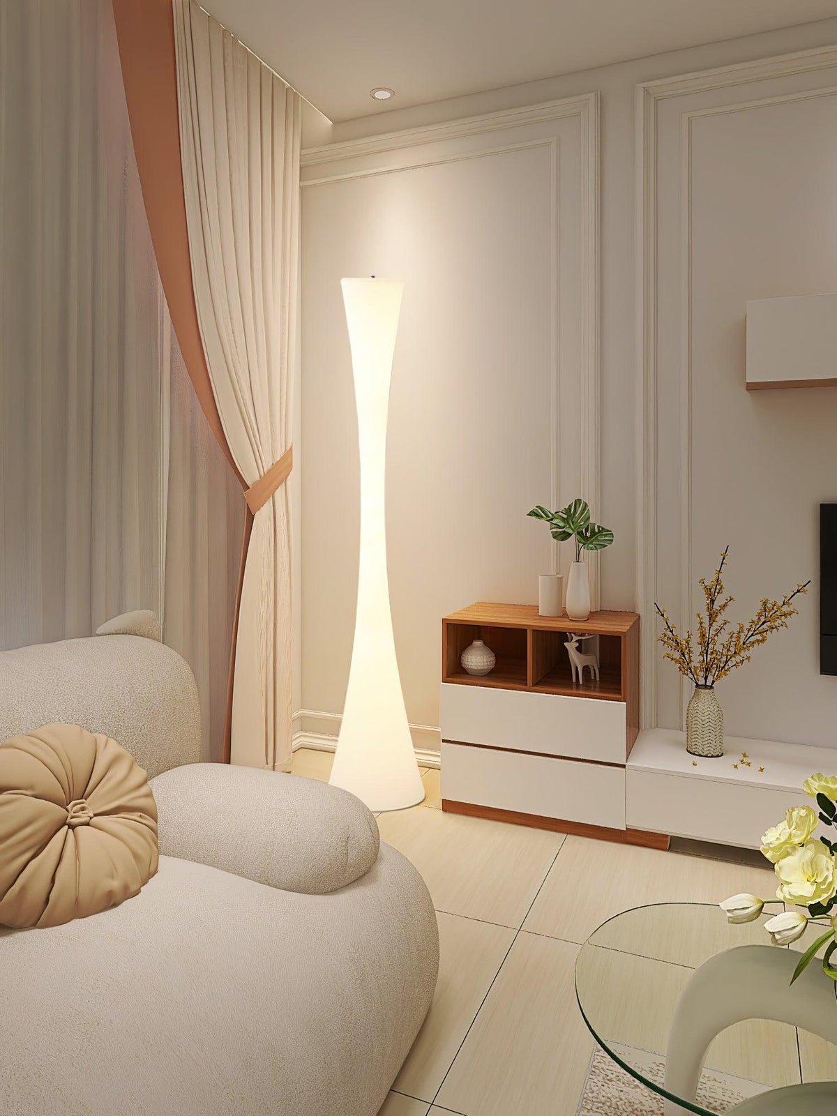 Romantic Simple White Column Floor Lamp M27 | Souliia