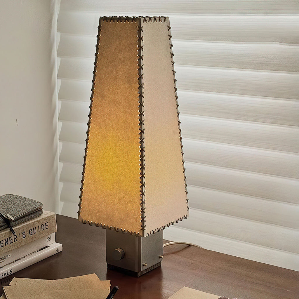 Modern Geometric Metal Table Lamp – Parchment Shade for Bedroom Nightstand Lighting | Souliia